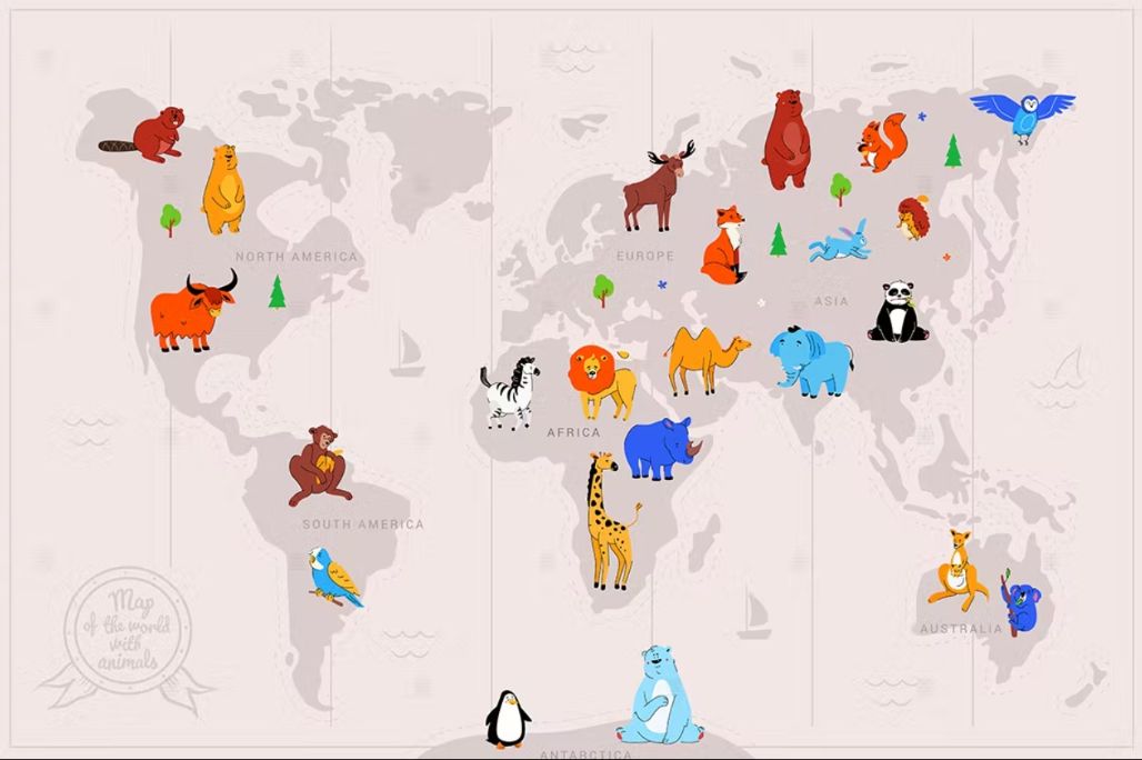 Animals on map Illustrations