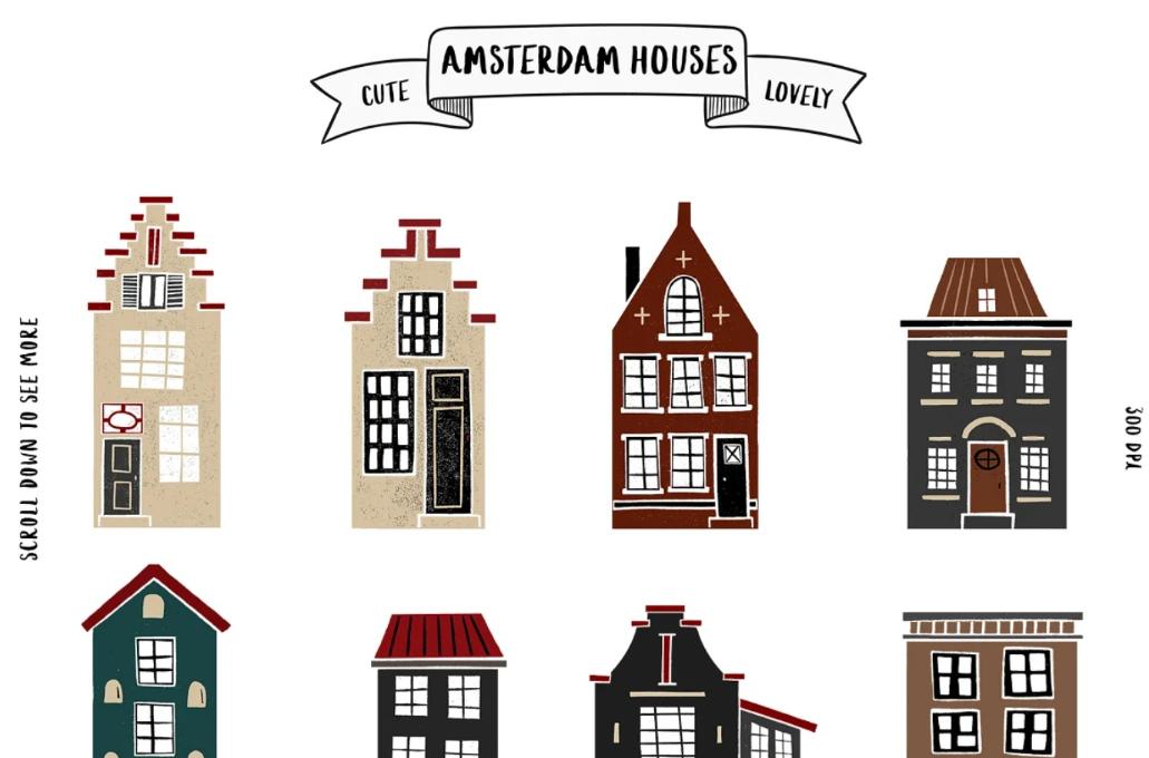 Cute Amsterdam Houses Illustrations