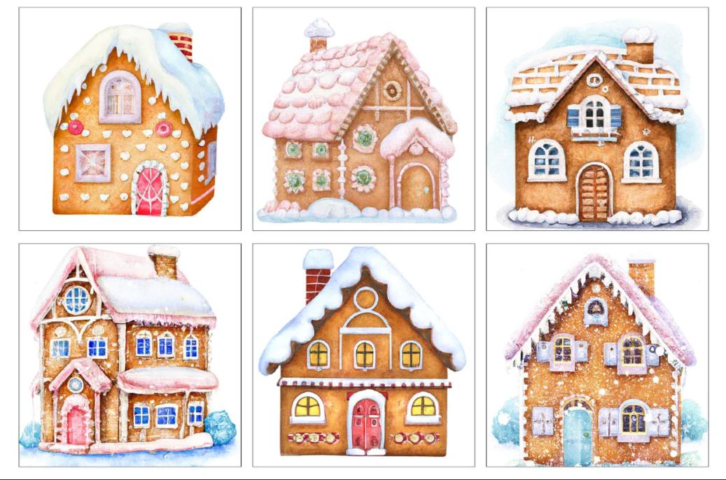 Watercolor Christmas house illustrations