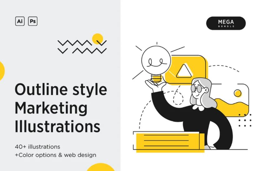40 Business Marketing Illustrations Set
