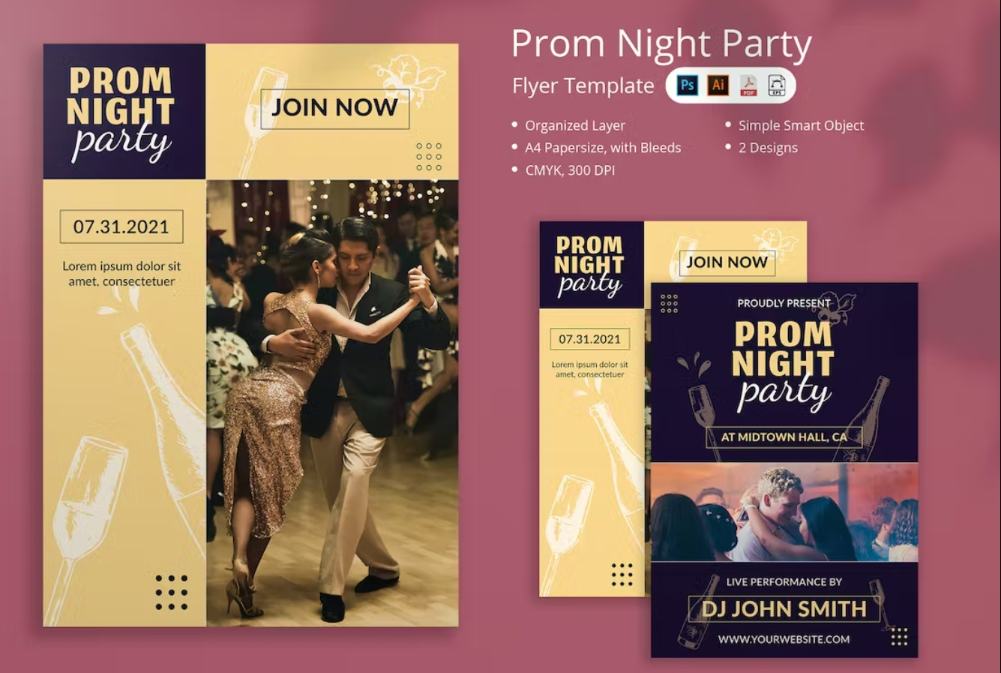 A4 Prom Night Party Flyer Template