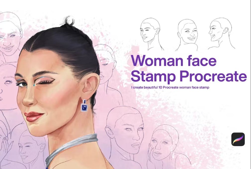 10 Women face Stamp Procreate