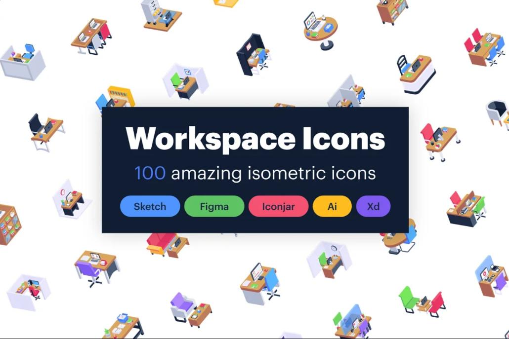 100 Isometric Officespace Icons Set