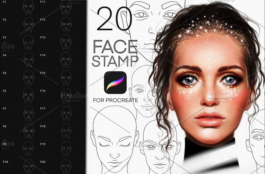 20 Girl Face Stamps Procreate
