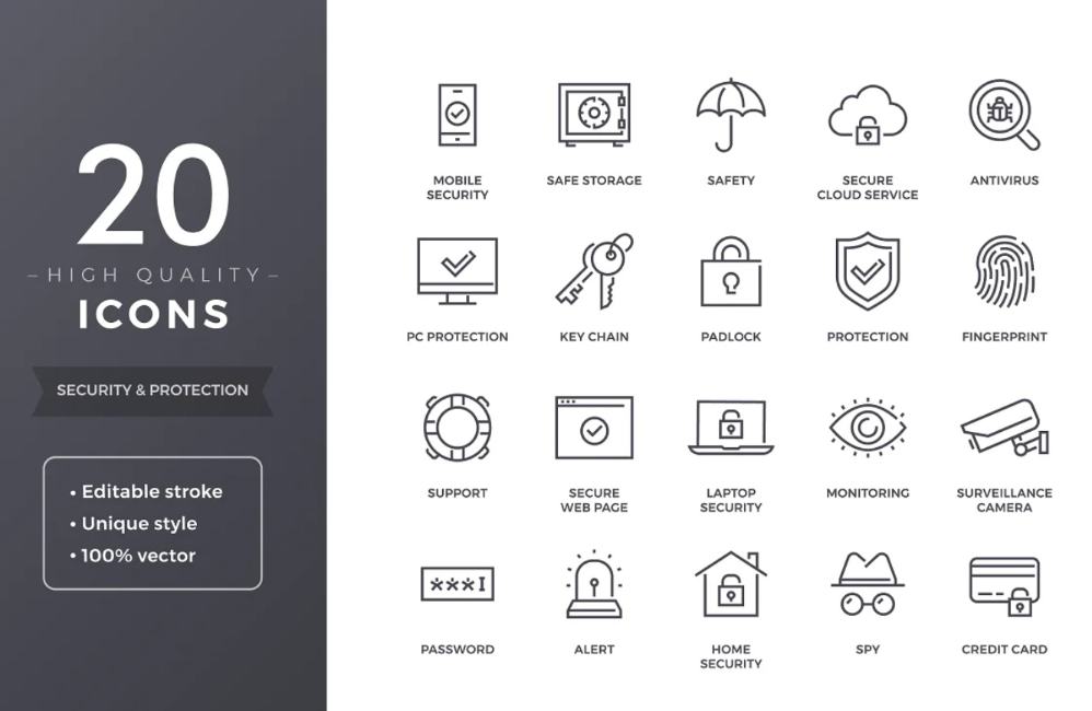 20 High Quality Security Icons