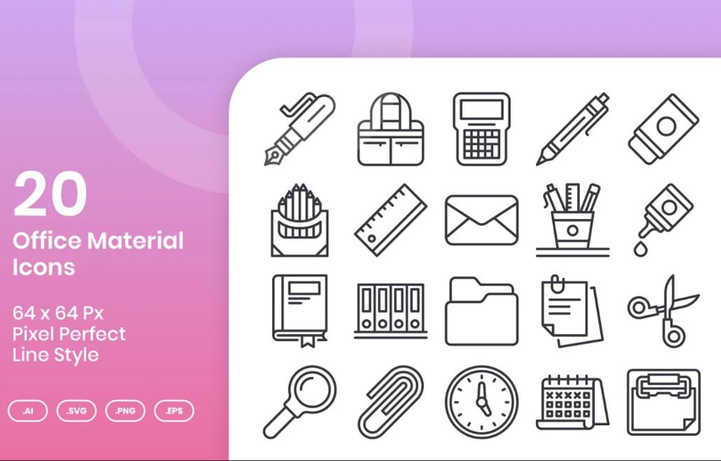 20 Office Material Icons Set