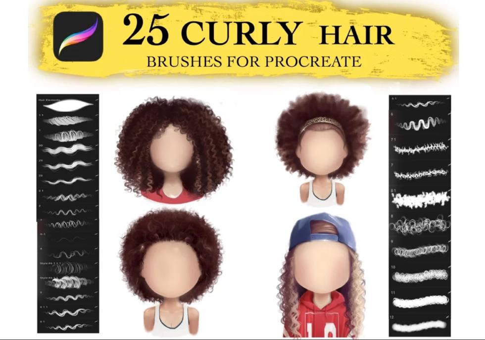 25 Curly Hair Brushes Procreate