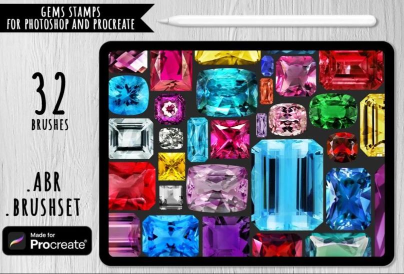 32 Gem Stamps for Photoshop and Procreate
