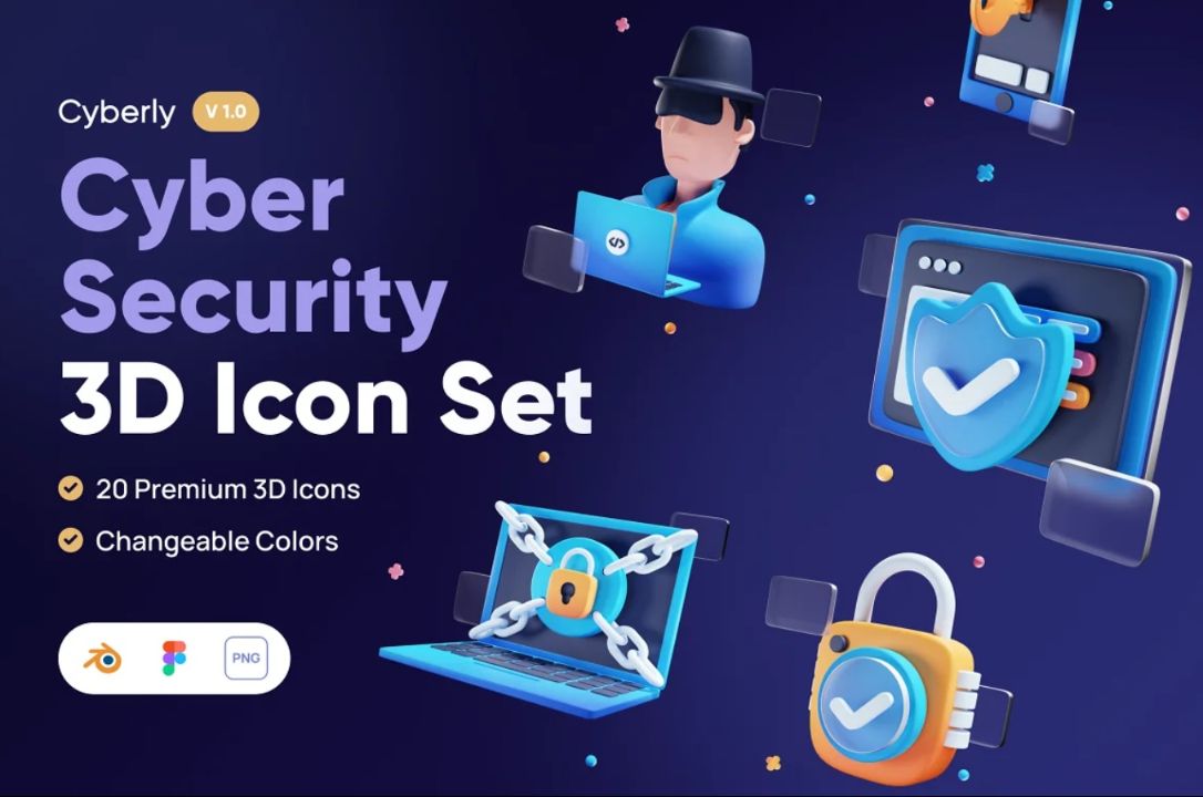 3D Cyber Security Icons