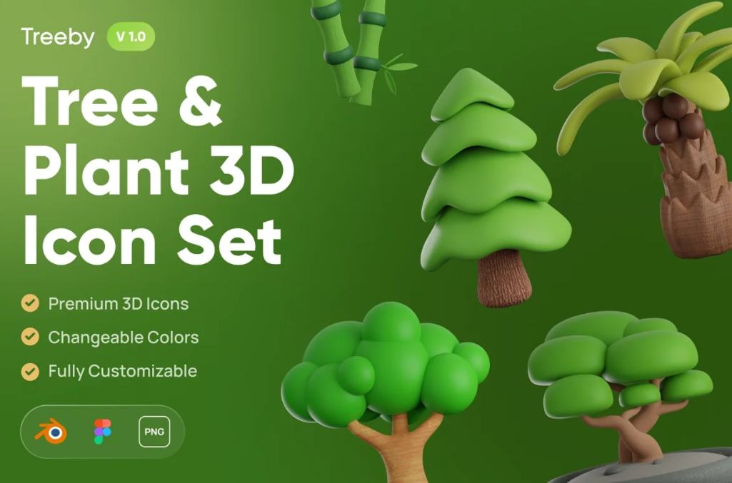 3D Plant Icons Set