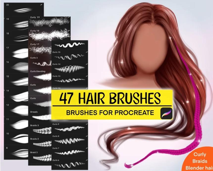 47 Procreate Hairstyle Brushes Set