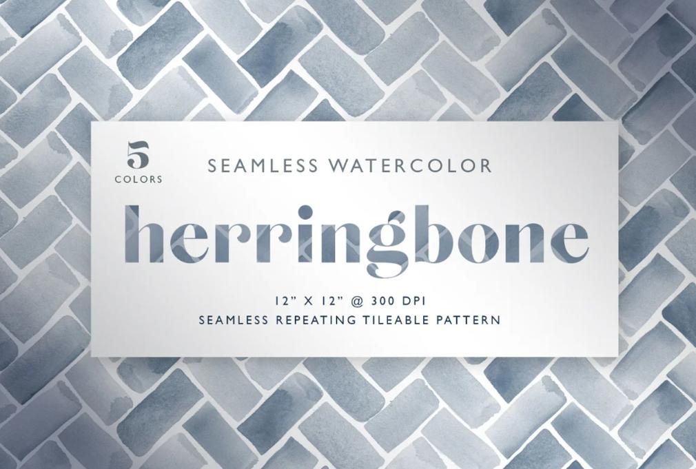 5 Watercolor Seamless Herringbone Patterns