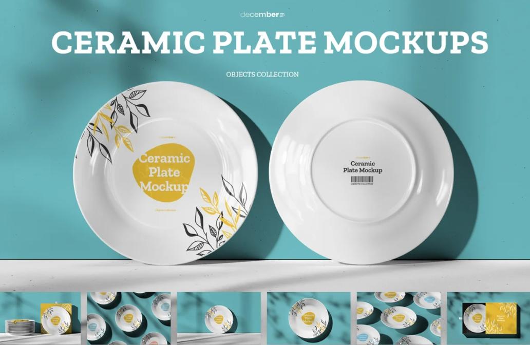 7 Ceramic Plates Mockup PSD