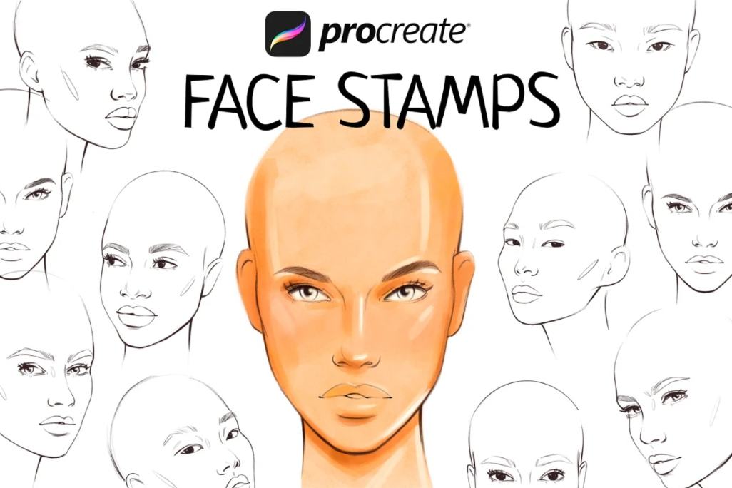 9 Realistic face Stamps Procreate