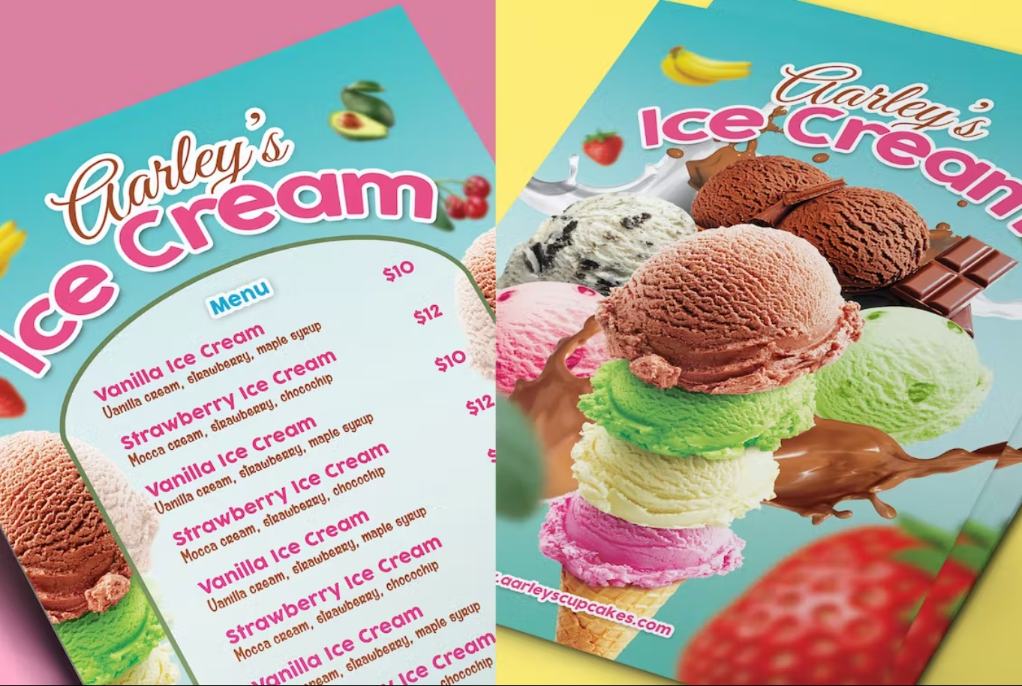 A4 Ice Cream Store Menu