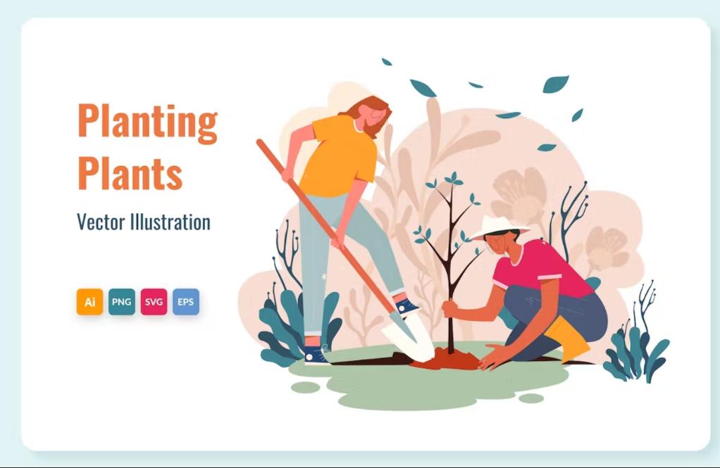Ai and EPS Planting Plants Vector