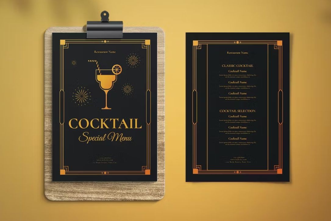 Cocktail Mwnu Card Design
