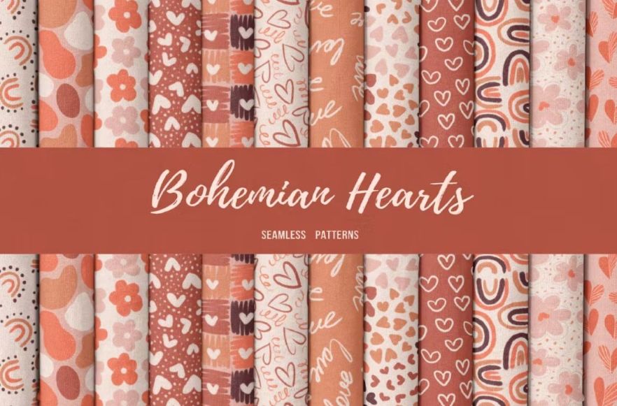 Creative Bohemian Hearts Vector