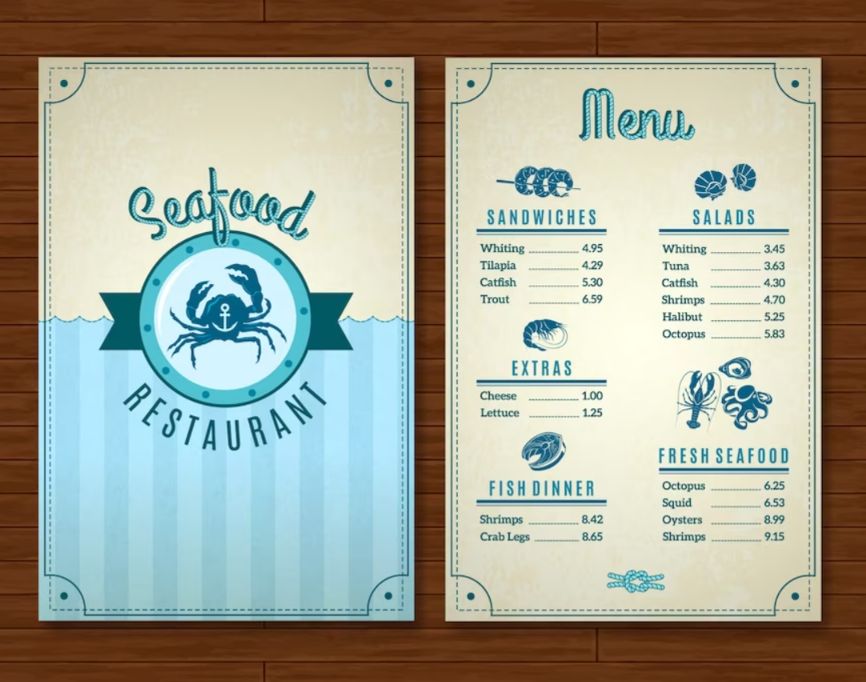 Creative Seafood Restaurant Menu