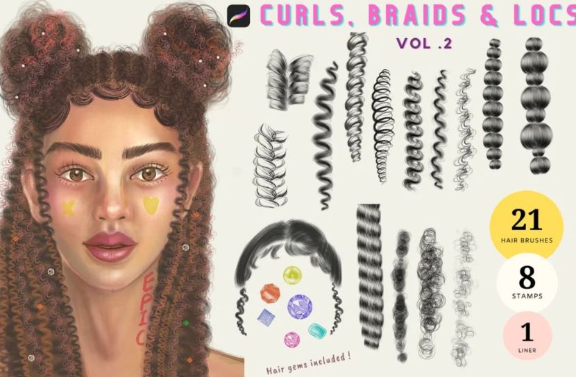 Curls and Braids Procreate Stamp