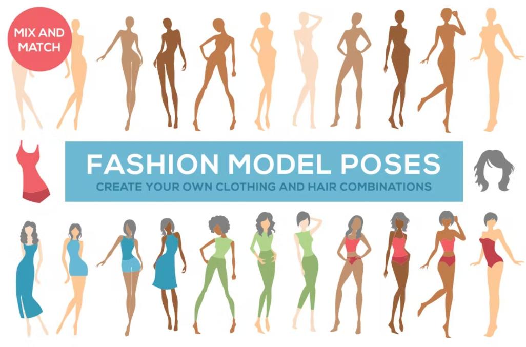 Fashion Model Poses Illustration Set
