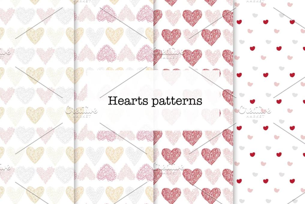 Hand Drae=wn Hearts Pattern