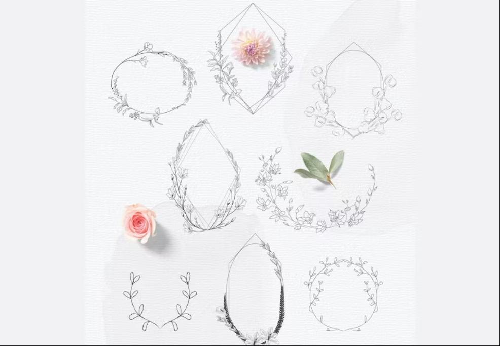 Hand Drawn Floral Frames Set