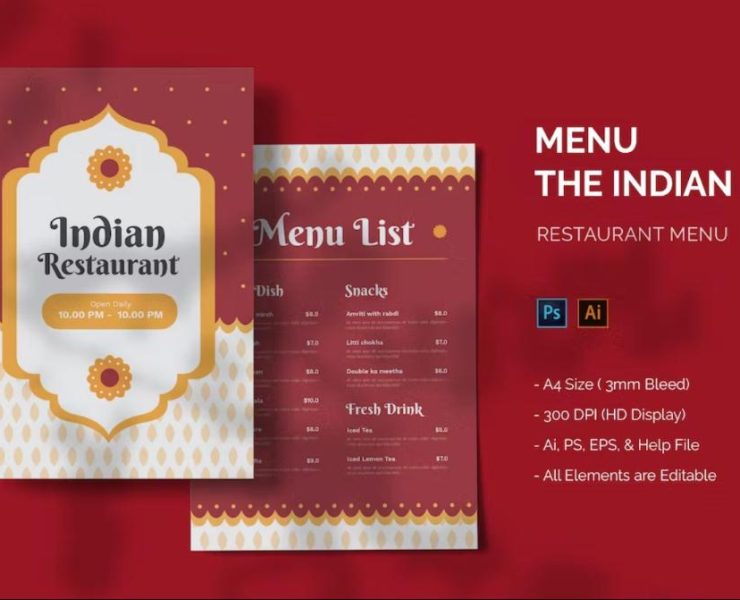 Indian Restaurant Menu Card