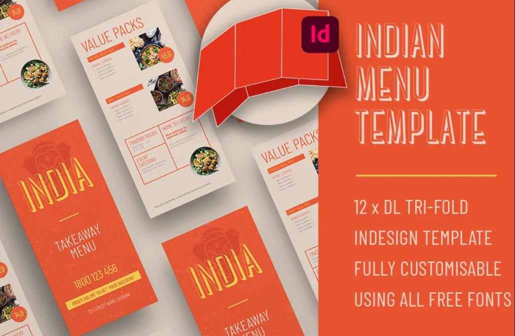 Indian Tri Fold Menu Template