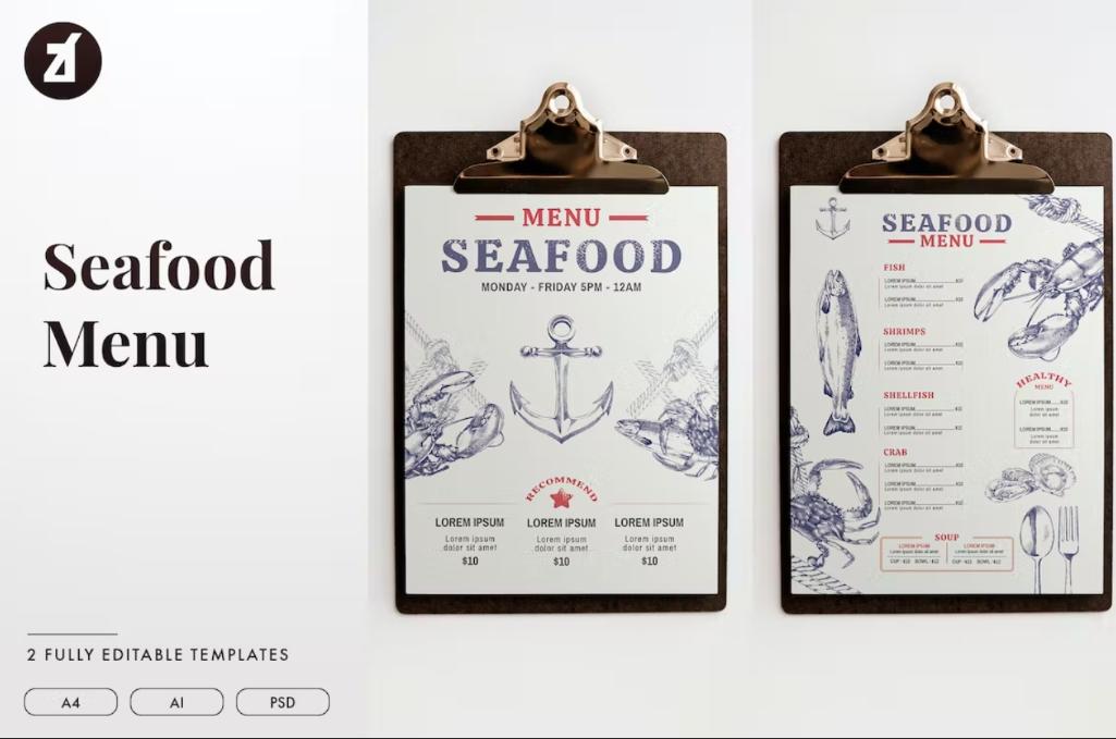 Menu With Seafood Drawings