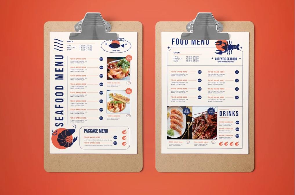 Minimal Seafood Menu Card Design