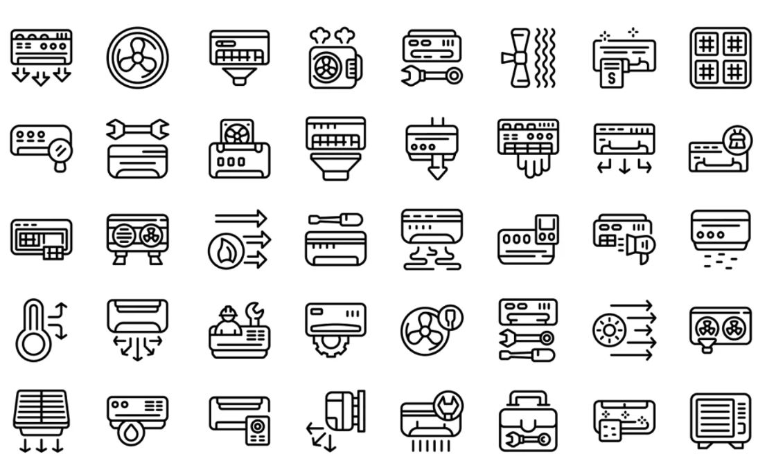 Outlined AC Repair Icon Set
