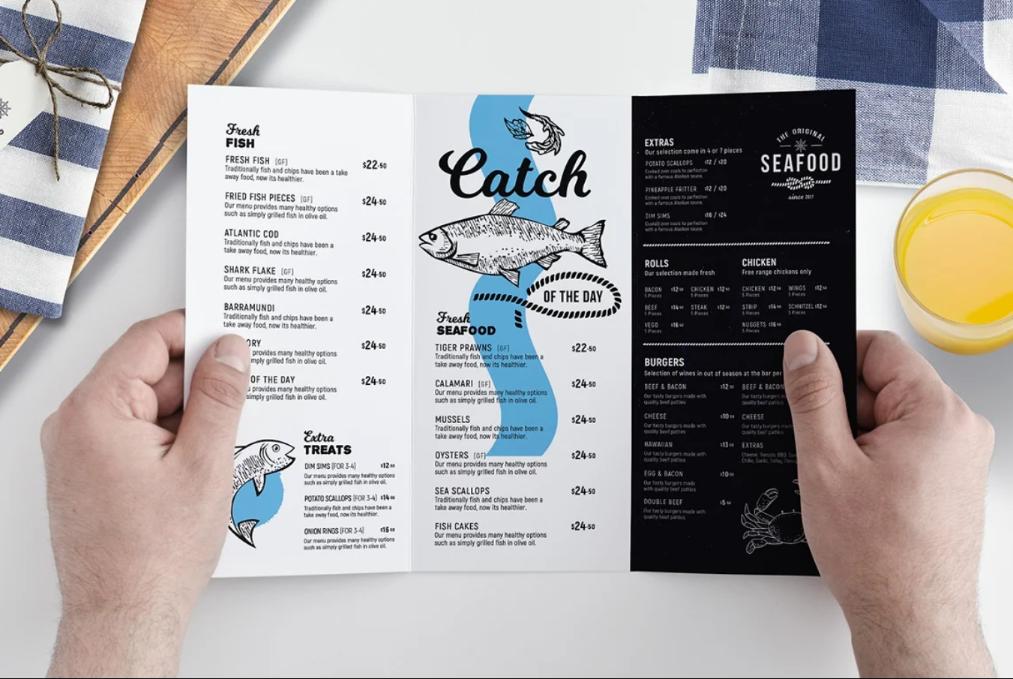 Tri Fold Seafood Menu Card