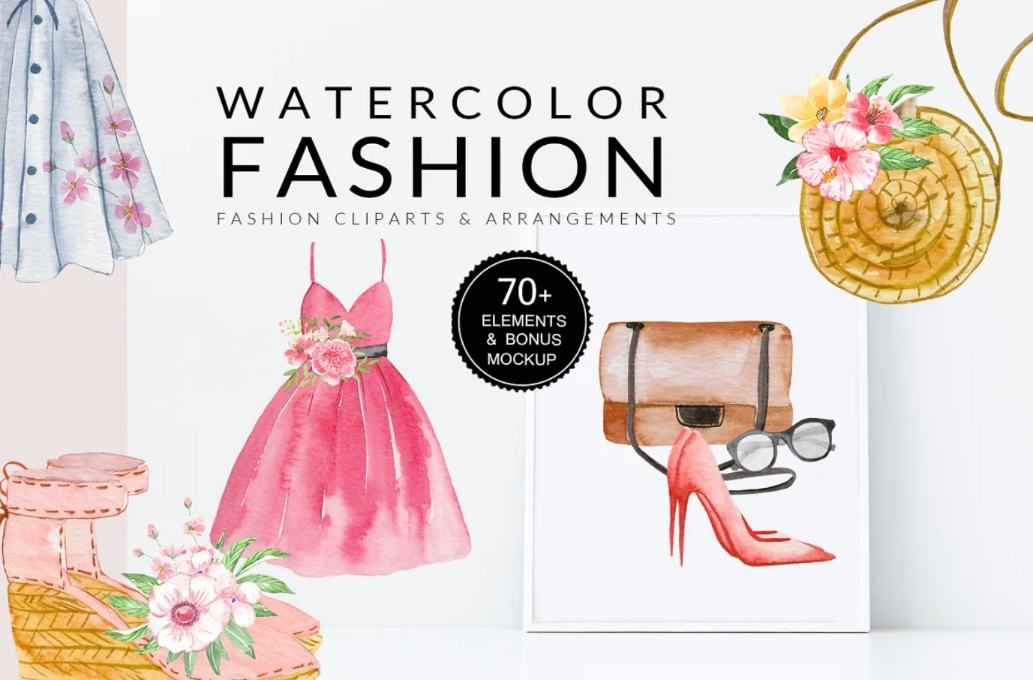 Watercolor Fashion Cliparts Set