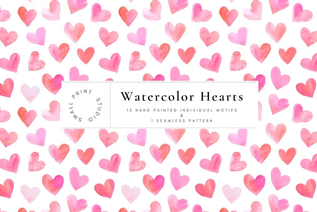 Watercolor Heart Pattern Background