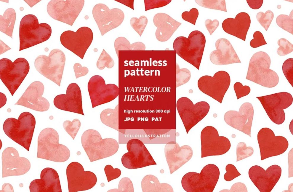 Watercolor Hearts Seamless Patterns