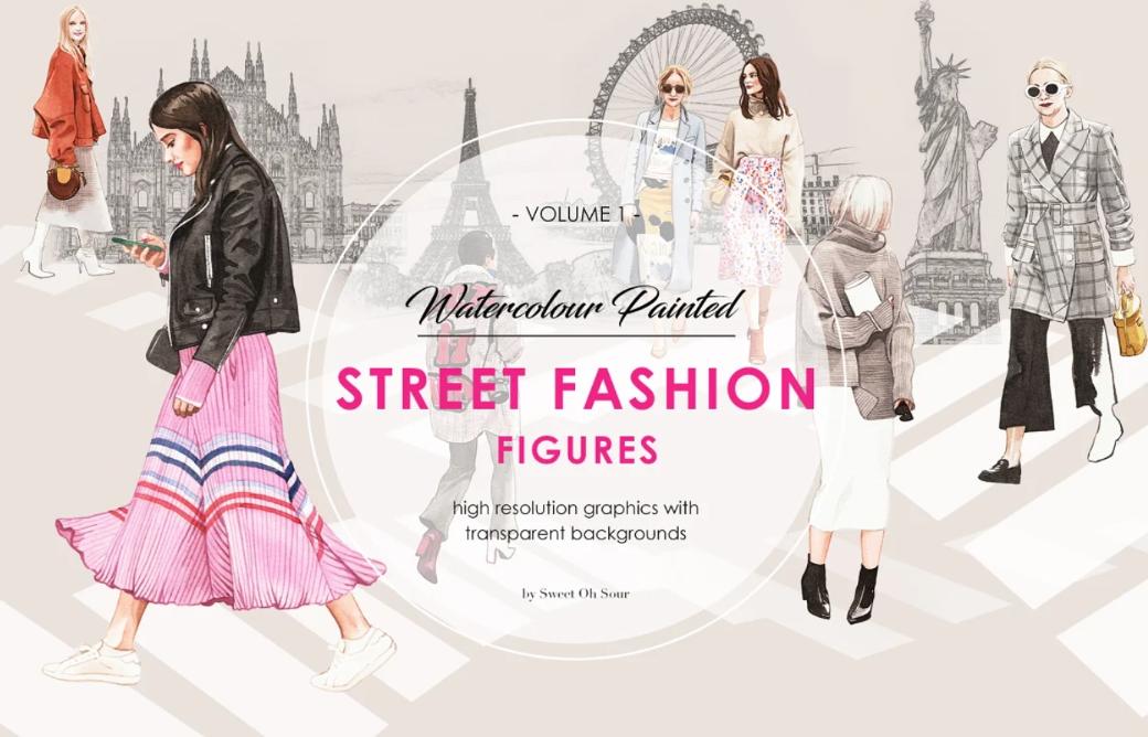 Watercolor Street Fashion Illustrations