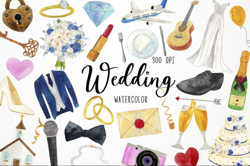 Watercolor Wedding Clipart Designs