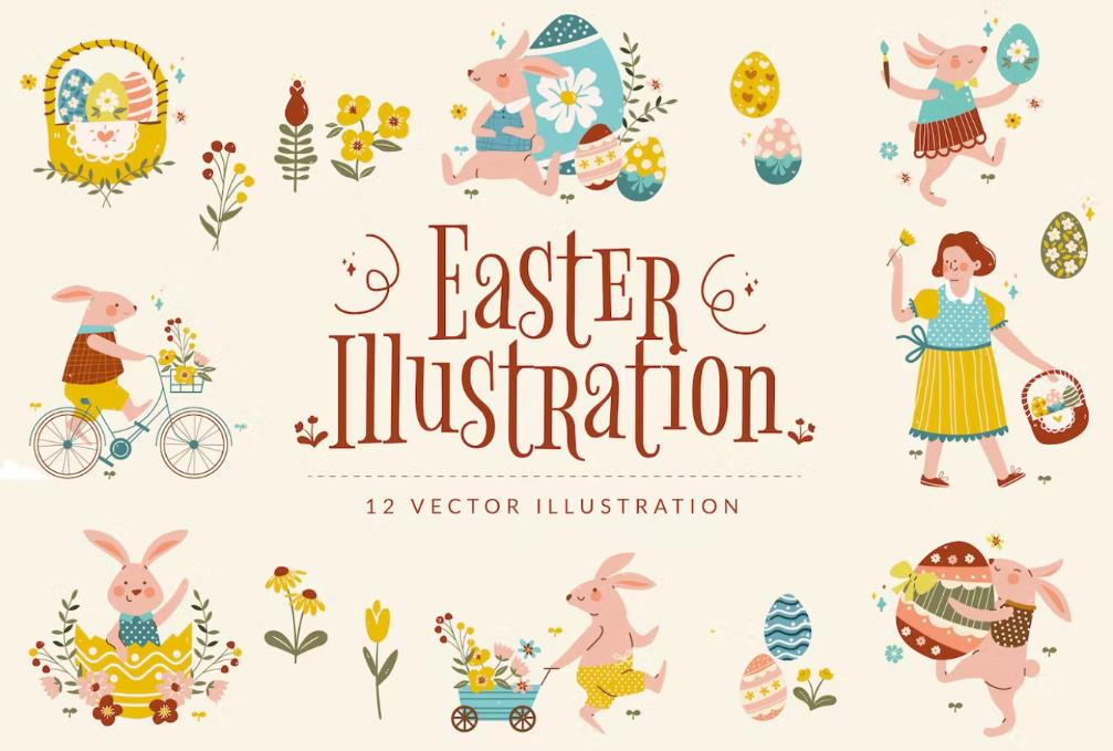12 Colorful Easter Illustration Vectors