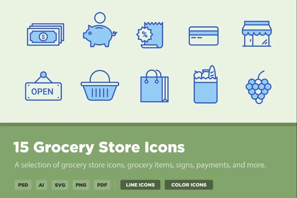 15 Unique Grocery Store Icons