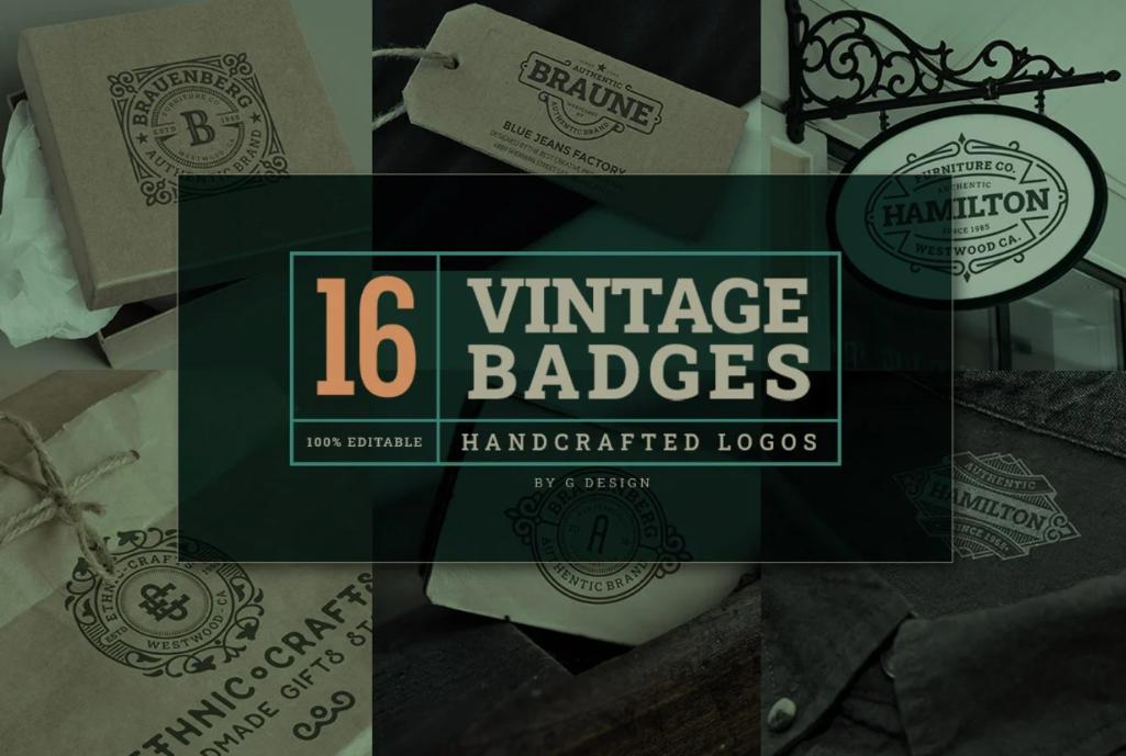 16 Unique Editable Vintage badges