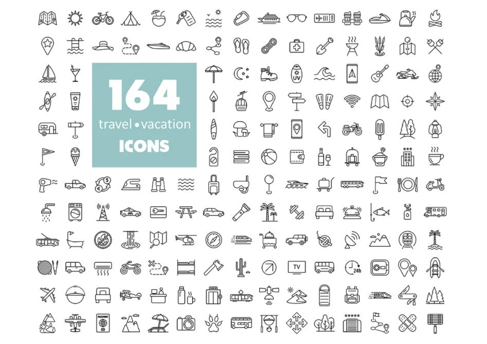 164 Travel vacation Icons Set