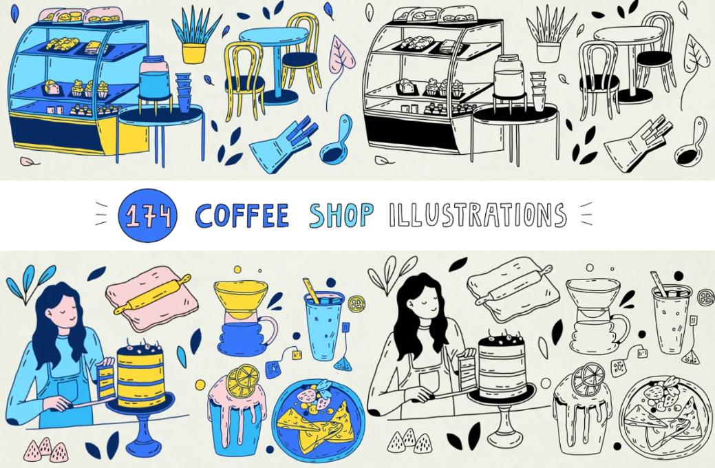 174 Unique Shop Illustrations Set