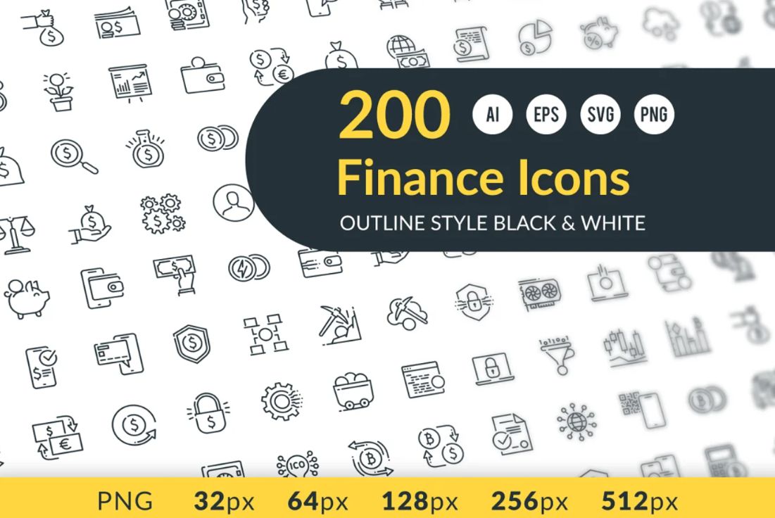 200 Unique Finance Line Icons Set