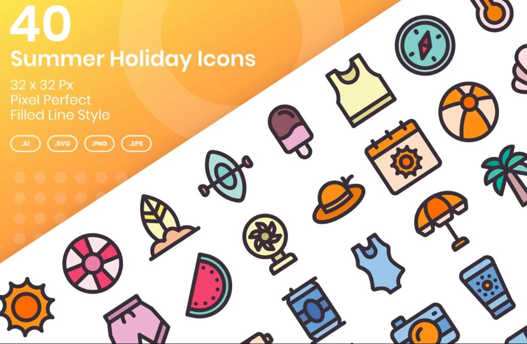 40 Summer Holiday Vector Icons