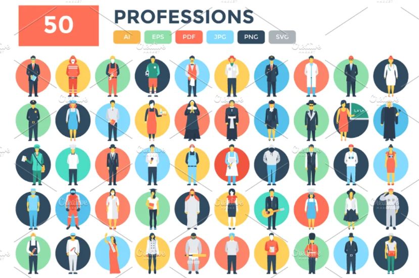 50 Unique Professions Icons Set