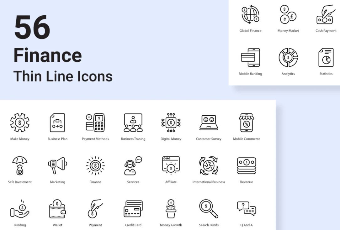 56 Thin Line Icons Set