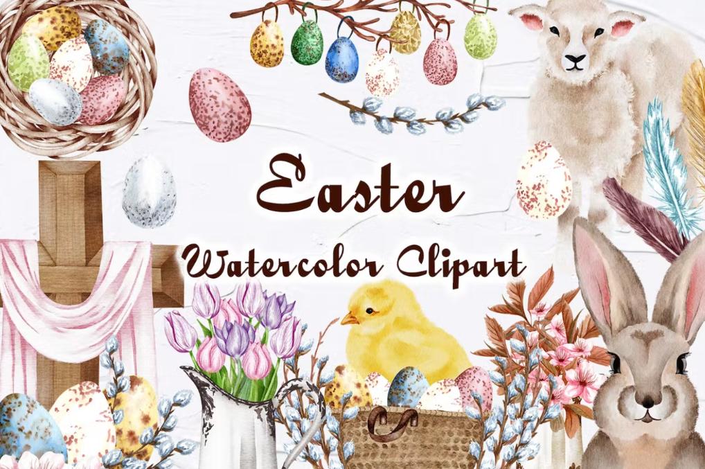 Cute Watercolor Easter Illustrations Set