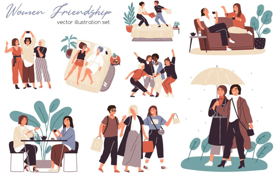 Female Friendship Illustrations Set