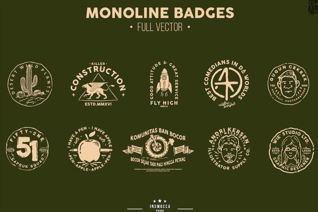 Fully Vector Monoline Badges 